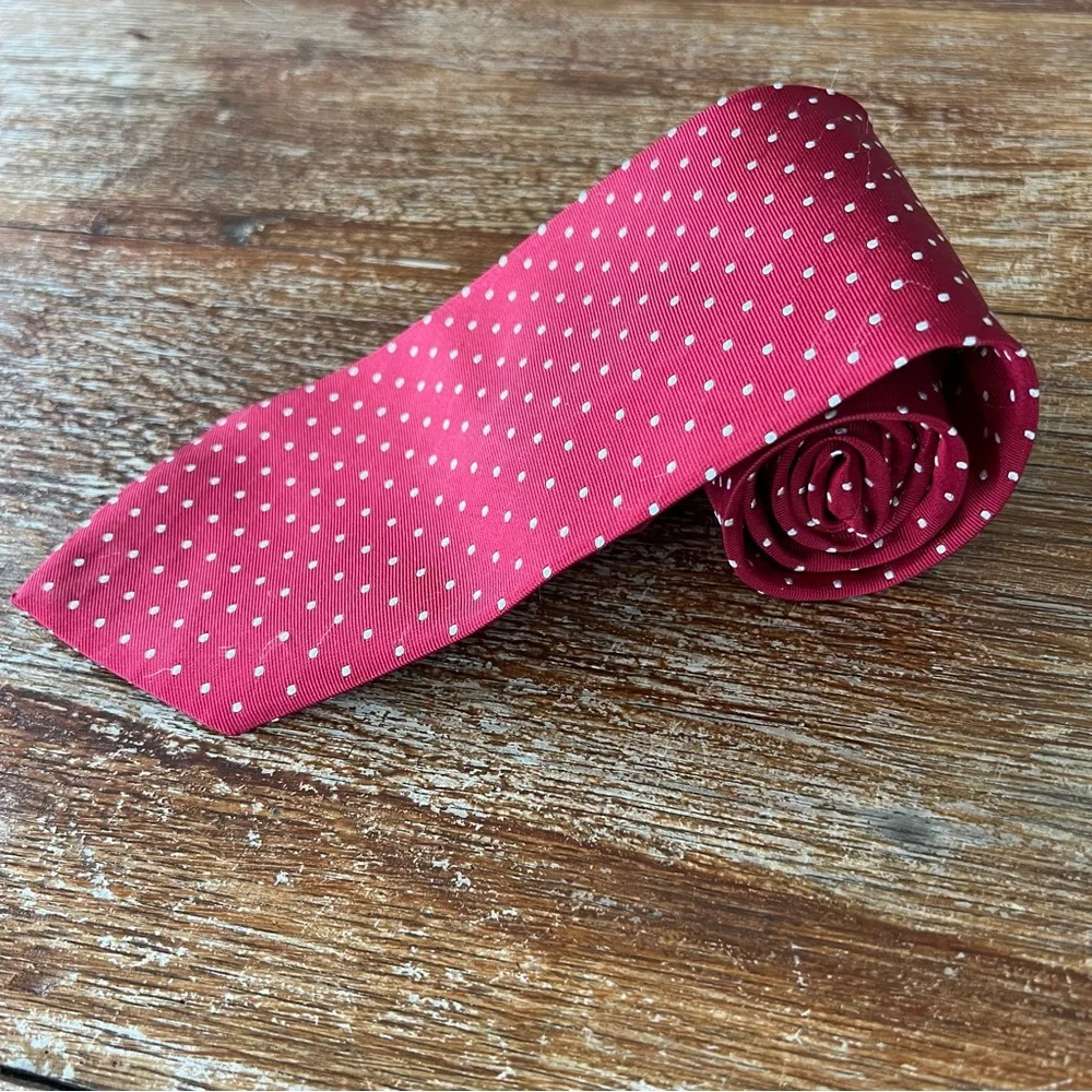 Brooks Brothers 346 Italian Silk Tie Red White Dots Geometric Men's Made in USA
